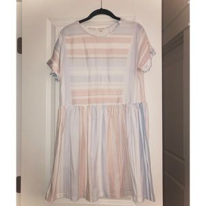 Blue and tan striped baby doll mini dress